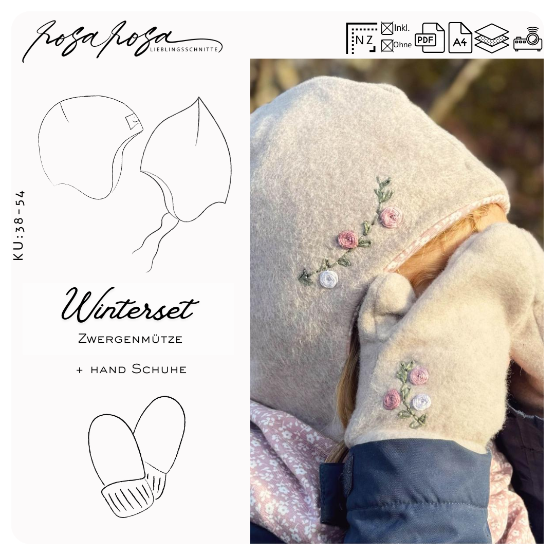 Winterset Schnittmuster – Mütze & Handschuhe für Groß und Klein – rosarosa