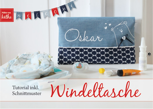 genähte Windeltasche als Wickeltasche für unterwegs, geschlossen