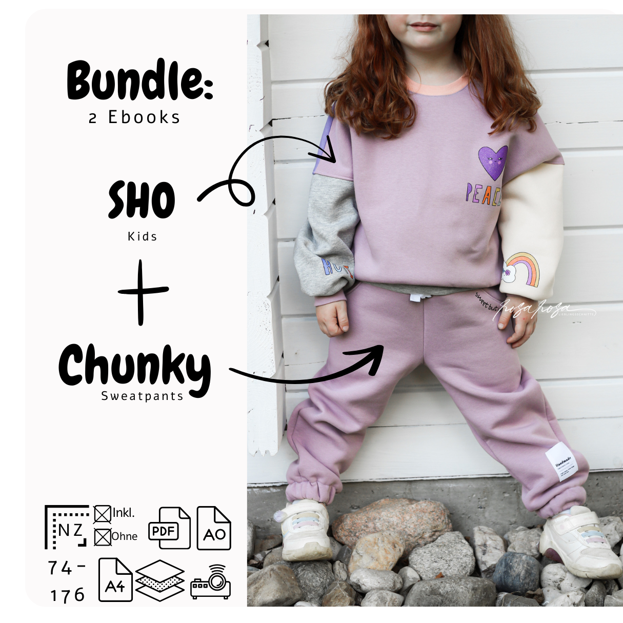 Kinder-Schnittmuster-Bundle für Sweater, Chunky Sweatpants und Boxy Shirt/Kleid – Outfit-Set zum Nähen (Gr. 74–176)