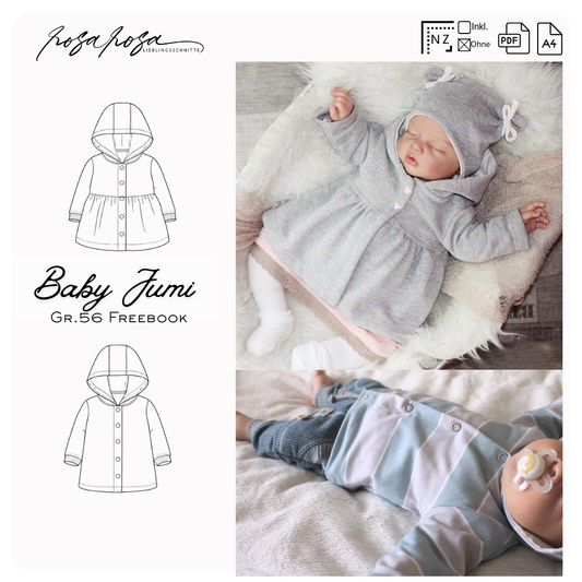 Baby Jumi – Jäckchen Schnittmuster in Größe 56 mit Kapuze oder Bündchenkragen