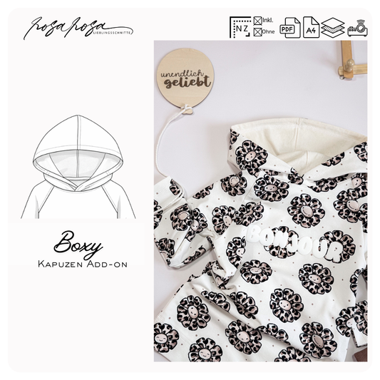Boxy Shirt mit Kapuze genäht aus Jersey
Oversize Boxy Dress mit Kapuzen Add-on
Lässiges Kinder Shirt mit Kapuze
Sportliches Boxy Kleid mit Kapuze
Boxy Hoodie Variante aus Sweat
Kapuzendetail Boxy Add-on