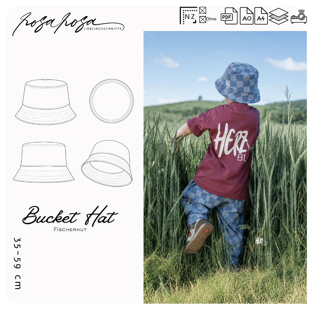 Bucket Hat Schnittmuster | Fischerhut Gr. 35–59 cm