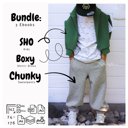 Kinder-Schnittmuster-Bundle für Sweater, Chunky Sweatpants und Boxy Shirt/Kleid – Outfit-Set zum Nähen (Gr. 74–176)