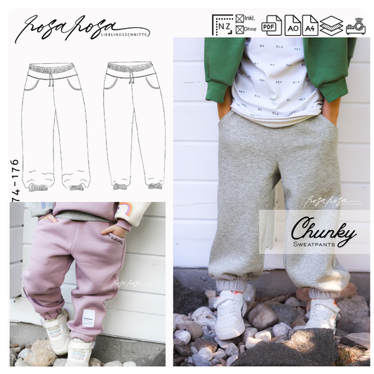 Chunky Sweatpants Schnittmuster für Kinder – lässige Jogginghose mit Gummibund und Oversize-Option