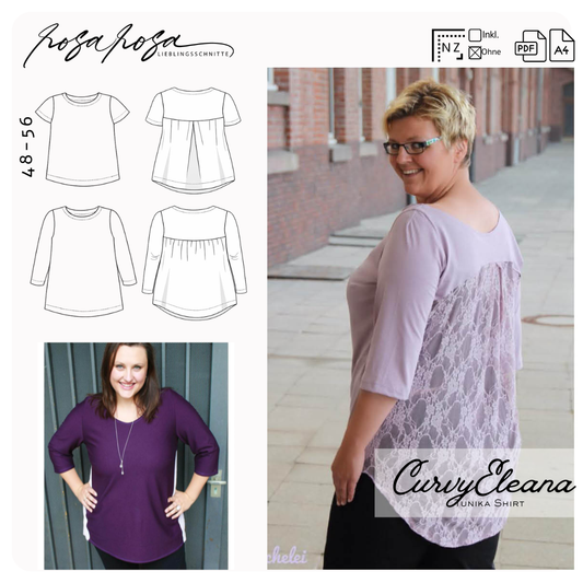 Damen Oberteil mit unterteiltem Rücklen zum nähen rosarosa in Curvy Übergrößen
