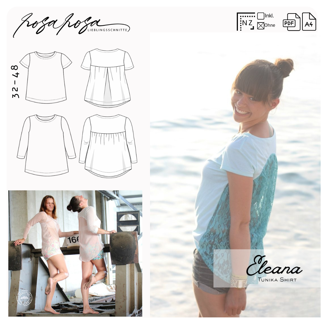 Damen Shirt zum nähen mit unterteiltem Rückteil rosarosa