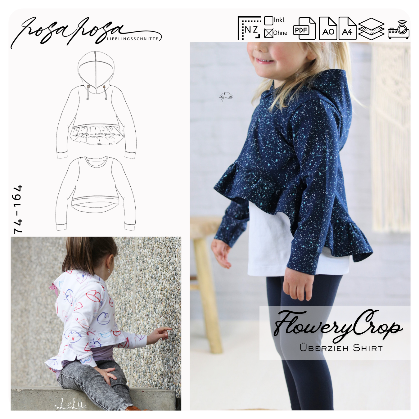 Hoodie #FloweryCrop 74-164 A4/ A0/ Beamerdatei