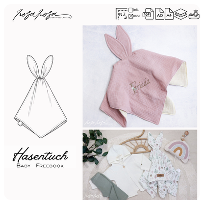 Freebook Hasentuch Baby Kuscheltuch
Gratis Schnittmuster Hasentuch für Babys
Hasentuch mit Hasenohren nähen
Baby Schnuffeltuch Freebook rosarosa
Kuscheltuch mit personalisierter Stickerei
Hasentuch aus Musselin nähen
Freebie Baby Kuschelaccessoire
Hasentuch als Geschenk zur Geburt
Hasentuch Freebook Beamerdatei
