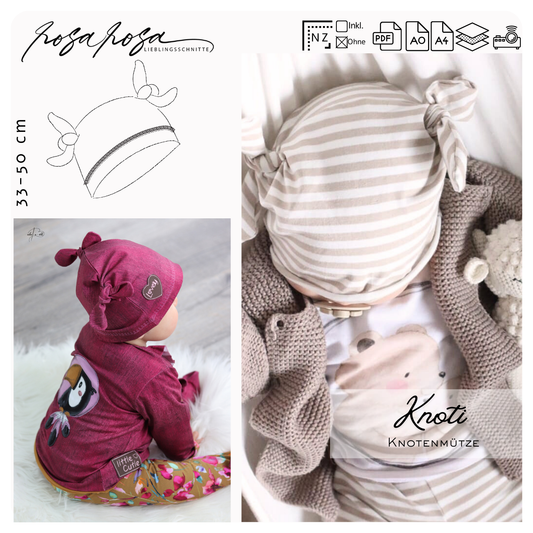 Knoti Knotenmütze Schnittmuster – verstellbare Babymütze mit Knoten aus Jersey