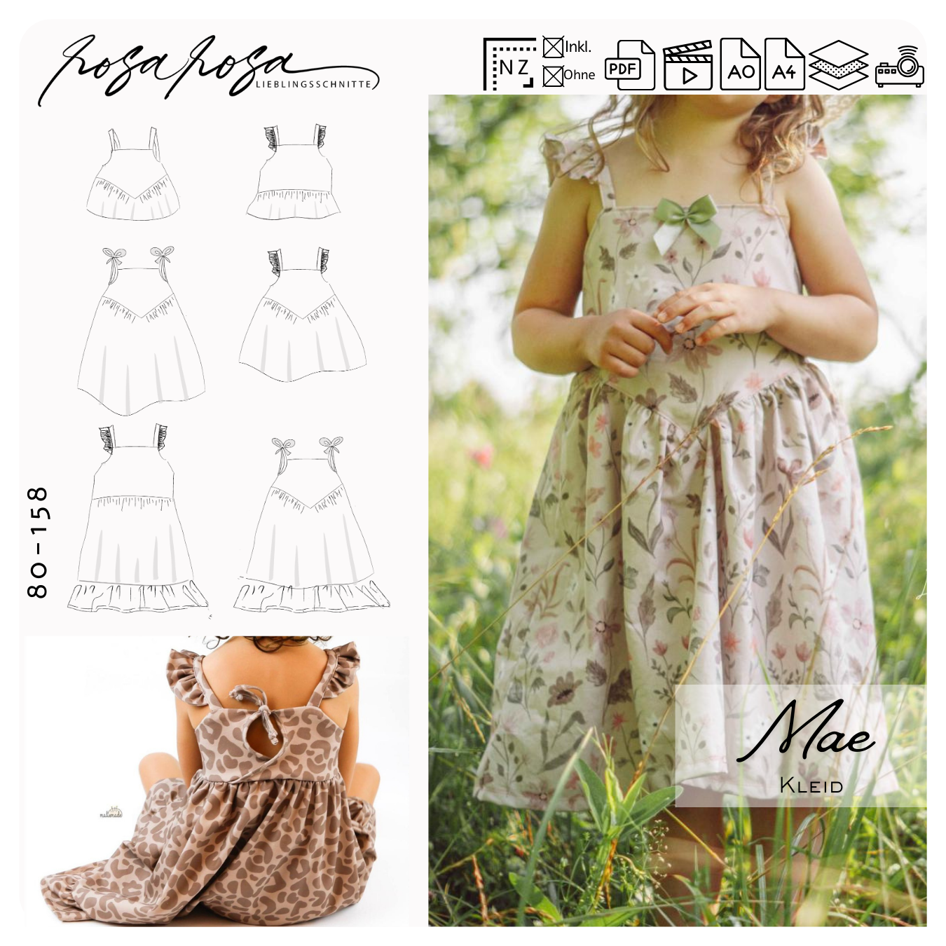 Mae Kleid Schnittmuster – vielseitiges Trägerkleid mit vielen Varianten für Kinder
