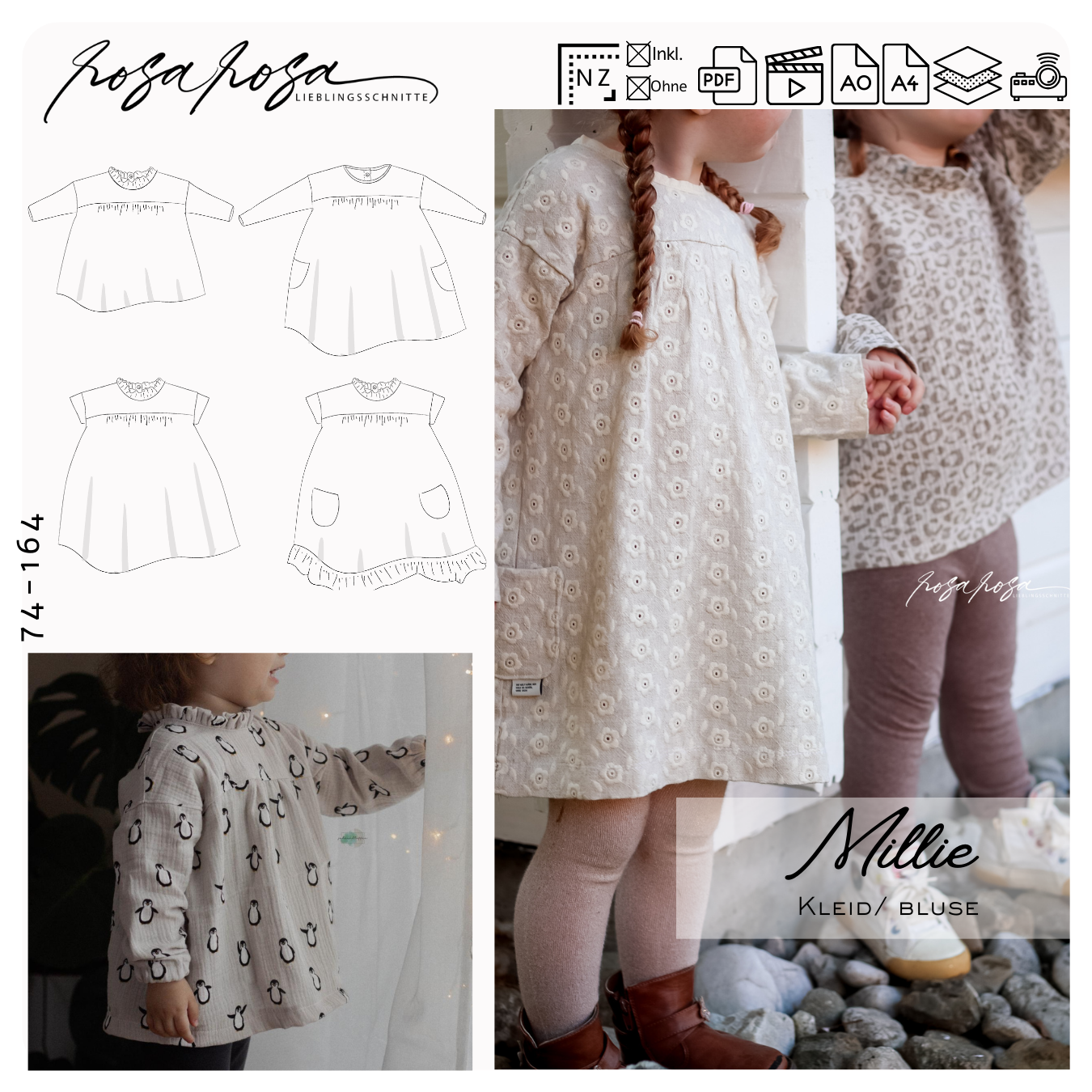 Millie Kinderkleid aus Musselin genäht
Millie Bluse für Mädchen aus Leinen
Detailansicht Knopfleiste am Rücken von Millie
Millie Kleid locker fallend aus Chambray
Millie Kinderkleid mit Rüschenkragen
Millie Bluse mit kurzen Ärmeln für den Sommer
Millie Kleid mit aufgesetzten Taschen
Millie Schnittmuster Übersicht Varianten Kleid und Bluse
Millie Kinderkleid festlich gestylt
Millie Bluse alltagstauglich kombiniert
