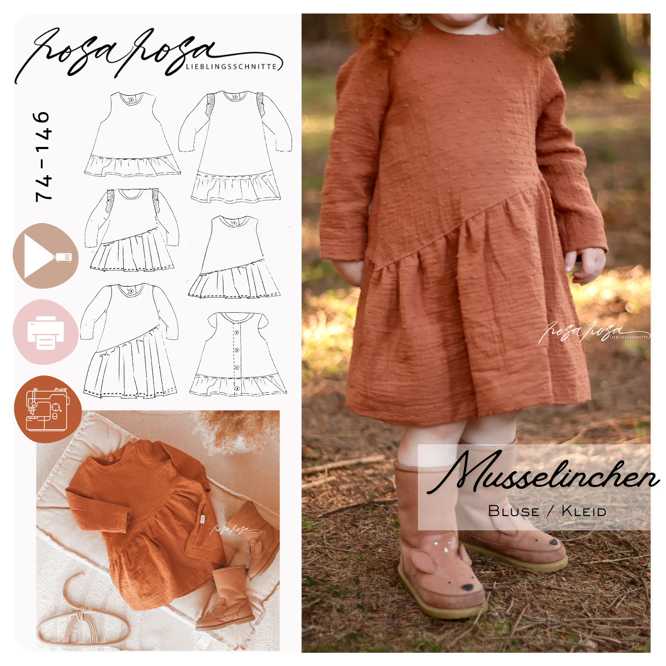 Kleid/ Bluse #Musselinchen Gr. 74-146 inkl. A4/ A0/ Beamerdatei