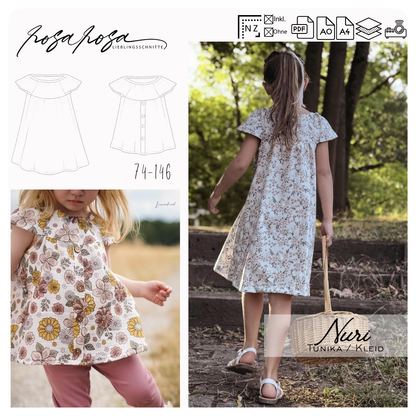 Nuri Schnittmuster – Bluse oder Kleid für Kinder mit zwei Schultervarianten
