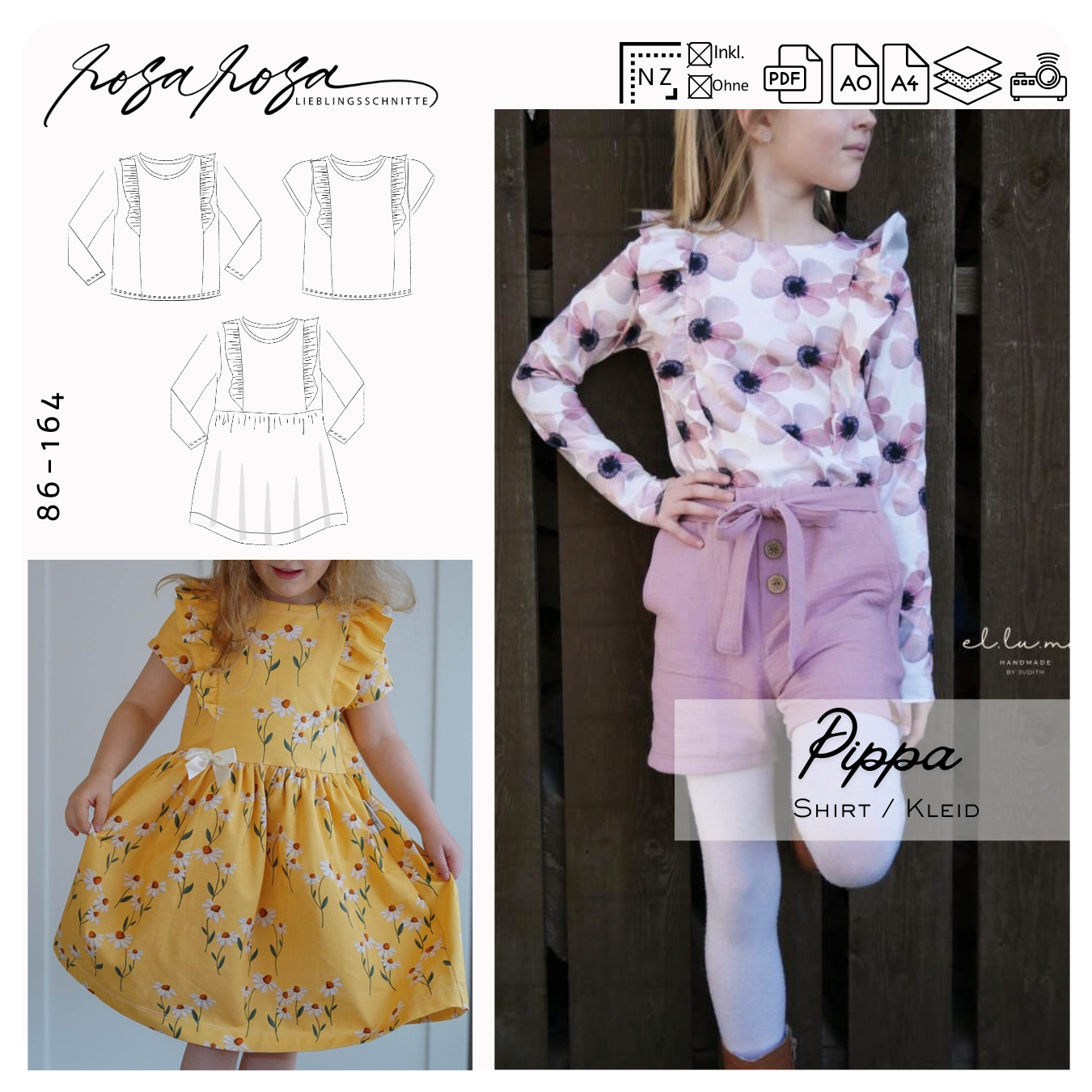 #Pippa Shirt/Kleid 86-164  inkl. A4/ A0/ Beamerdatei