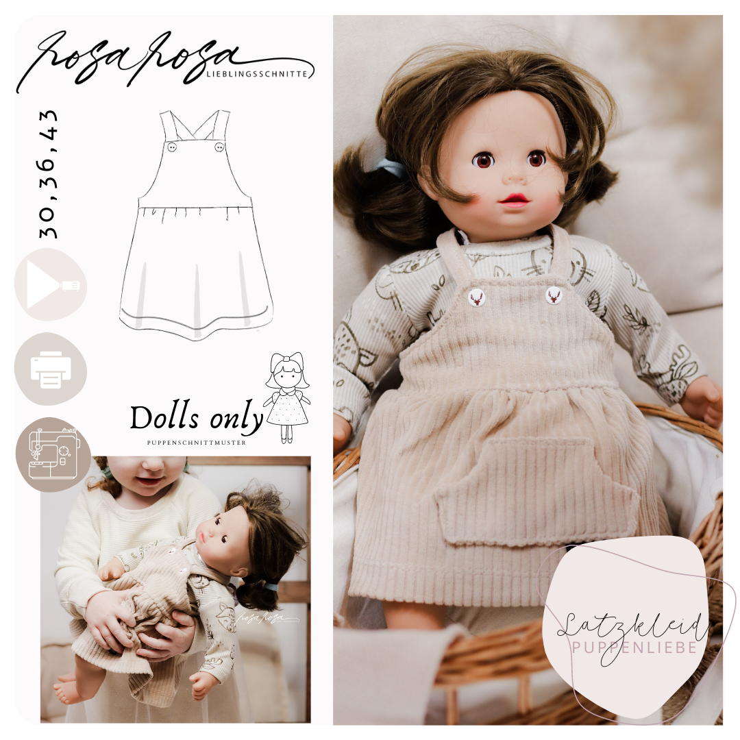 Lizenzerweiterung Puppen-Latzkleid (Freebook) von rosarosa – Gewerbelizenz zum Verkauf genähter Puppenkleidung