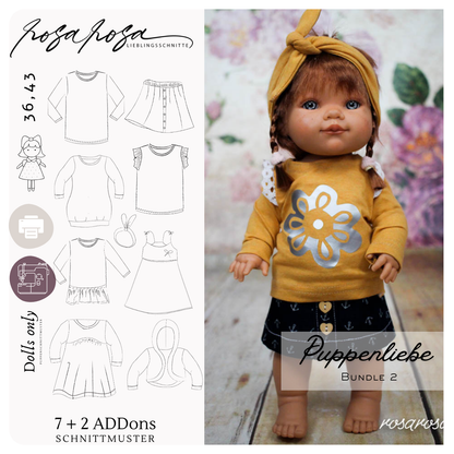 E-Book „Puppenliebe“ mit vielseitigen Schnittmustern für Puppenkleidung – komplette Outfits für 36 cm und 43 cm Puppen zum Selbernähen