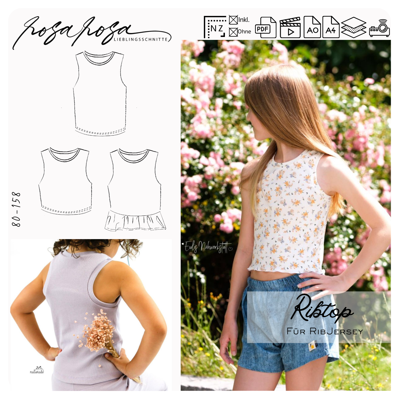 Ribtop aus Rib Jersey genäht
Schmales Top Schnittmuster für Kinder
Ribtop mit Racerback Rückenausschnitt
Kinder Top mit Rüsche am Saum
Ribtop ärmelloses Shirt Schnittmuster
Sportliches Kinder Top aus Feinstrickjersey
Ribtop mit Bündchen am Armausschnitt
Modernes Top Schnittmuster für Sommer
Ribtop eng anliegend genäht
Kinder Top aus Ribstoff Schnittmuster