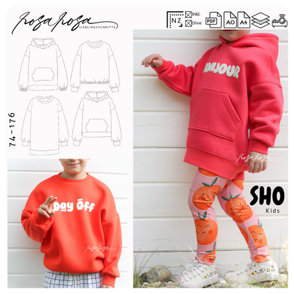SHO Kids Short Oversize Sweater aus Sweat genäht
SHO Kids Hoodie mit Kapuze locker geschnitten
SHO Kids Sweater lange Oversize Variante
SHO Kids Sweater normale Länge lässig kombiniert
Detailansicht überschnittene Schultern bei SHO Kids
SHO Kids Sweater mit Bündchen an Saum und Ärmeln
SHO Kids Sweater mit Gummizug am Saum
SHO Kids Hoodie sportlich gestylt für Kinder
SHO Kids Oversize Sweater aus Wintersweat
SHO Kids Schnittmuster Übersicht Längen und Varianten