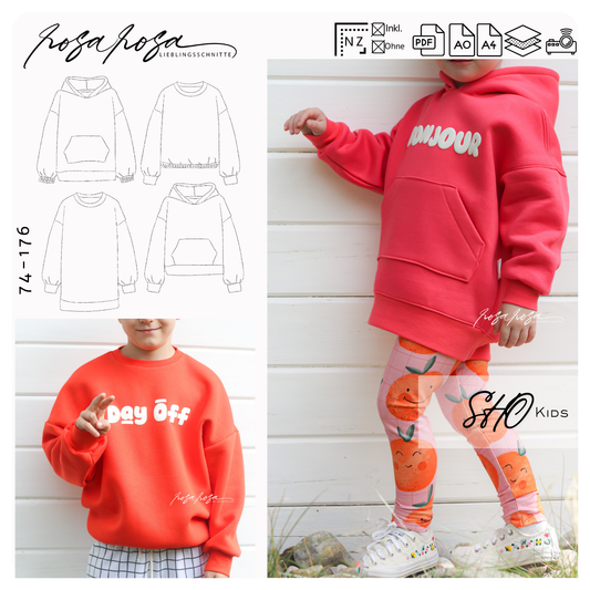 SHO Kids Short Oversize Sweater aus Sweat genäht
SHO Kids Hoodie mit Kapuze locker geschnitten
SHO Kids Sweater lange Oversize Variante
SHO Kids Sweater normale Länge lässig kombiniert
Detailansicht überschnittene Schultern bei SHO Kids
SHO Kids Sweater mit Bündchen an Saum und Ärmeln
SHO Kids Sweater mit Gummizug am Saum
SHO Kids Hoodie sportlich gestylt für Kinder
SHO Kids Oversize Sweater aus Wintersweat
SHO Kids Schnittmuster Übersicht Längen und Varianten