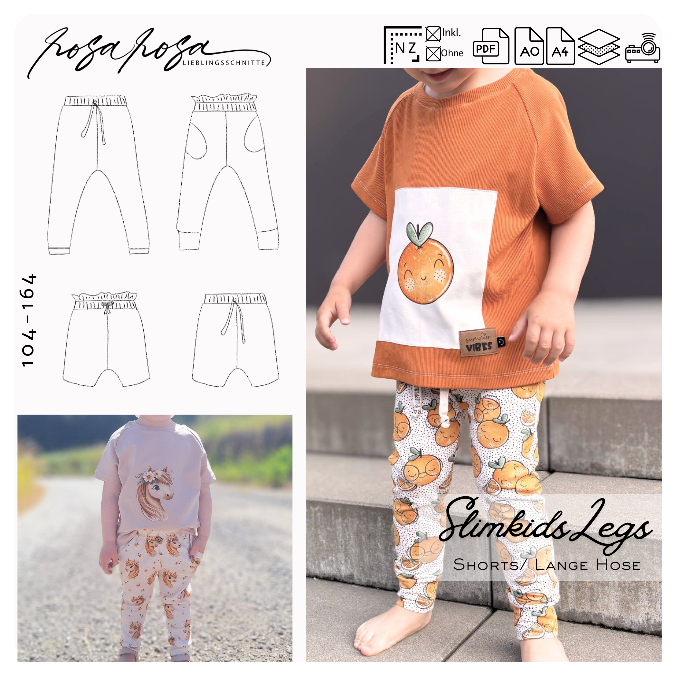 SlimKidsLegs Schnittmuster – schmal geschnittene Kinderleggings mit bequemer Passform