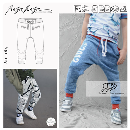 Schmale Sweatpants #SSP Kids 80 - 164 inkl. A4/ A0/ Beamerdatei