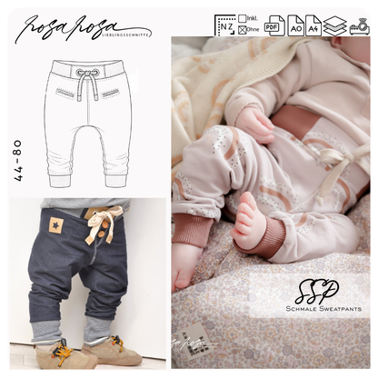 Schmale Sweatpants #SSP Baby 44 - 80  inkl. A4/ A0/ Beamerdatei
