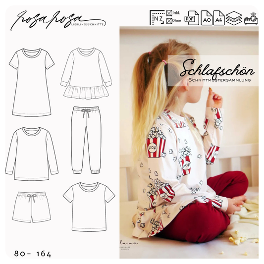Schlafschön Pyjama Schnittmuster Kinder
Kinder Schlafanzug aus Jersey genäht
Schlafschön Nachthemd Version
Kinder Pyjama langarm Schnittmuster
Schlafanzug Hose kurz und lang
Kinder Schlafset aus French Terry
Schlafschön mit Rüsche am Saum
Bequemer Kinder Pyjama nähen
Schlafschön Set 80 bis 164
Kinder Nachthemd Schnittmuster rosarosa
