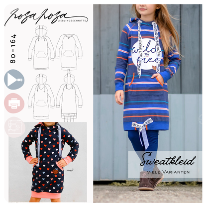 Raglan Sweatkleid Schnittmuster – bequemes Kinderkleid mit Kapuze und Varianten