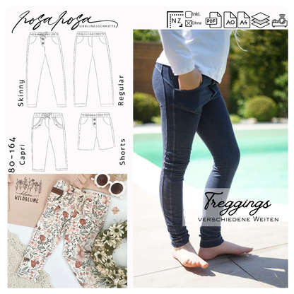 Schmale Kinder-Treggings mit bequemem Bund – Schnittmuster für elastische Stoffe