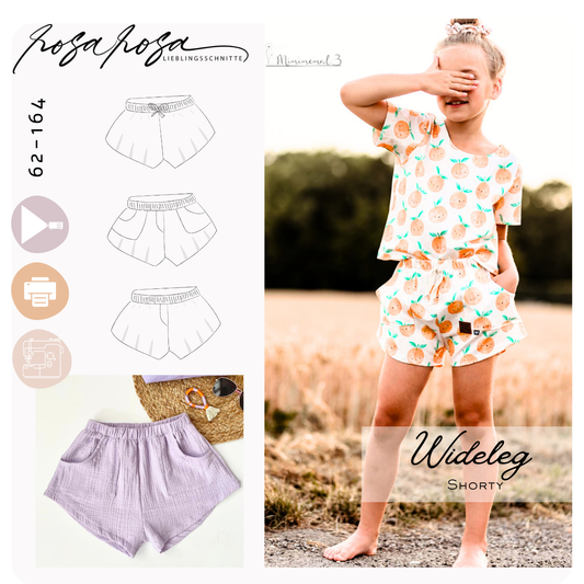 Wide Legs Shorty Schnittmuster – sommerliche Shorts mit weitem Bein und Gummibund in Größe 62 bis 164