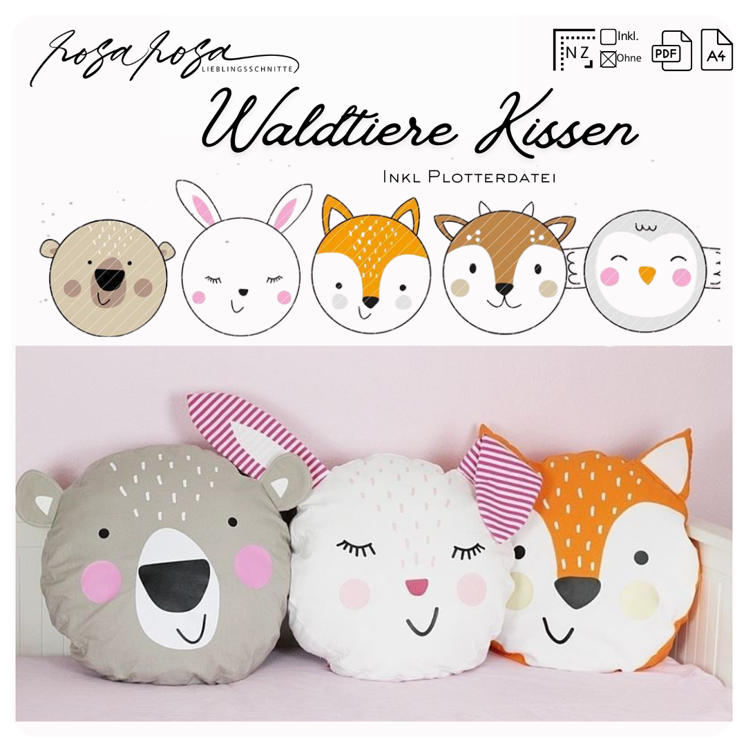 Waldtiere Kissen Schnittmsuter bär Eule