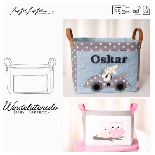 Windelutensilo Schnittmuster – genähter Aufbewahrungskorb für Windeln und Babyutensilien