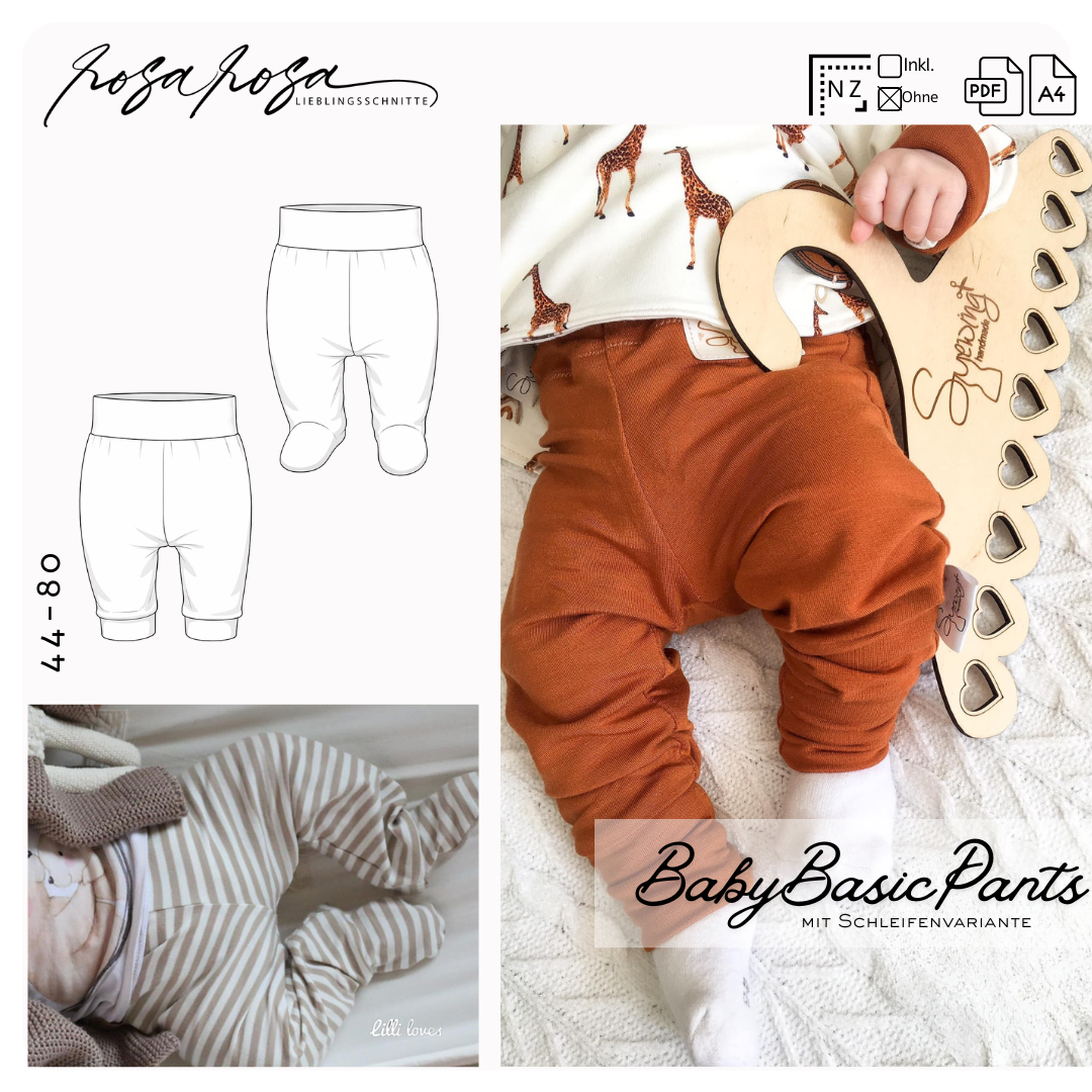 Baby Basichose, Schlupfhose mit Füßen zum nähen