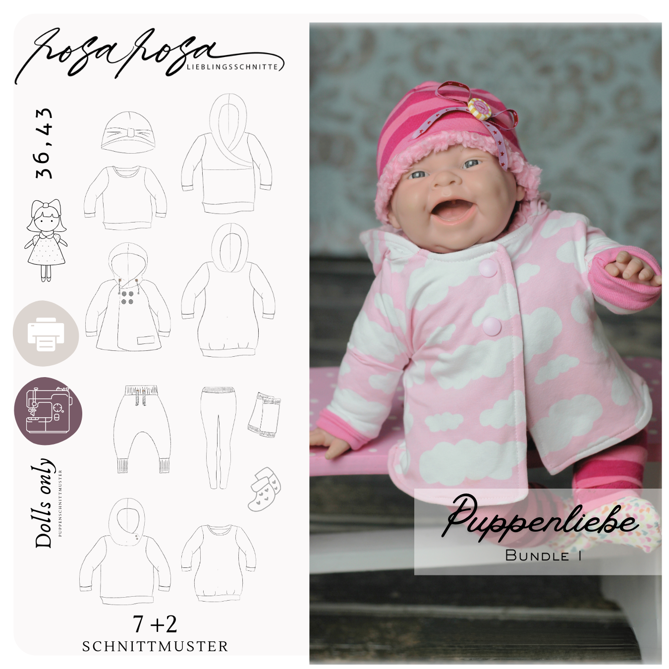 E-Book „Puppenliebe“ mit vielseitigen Schnittmustern für Puppenkleidung – komplette Outfits für 36 cm und 43 cm Puppen zum Selbernähen