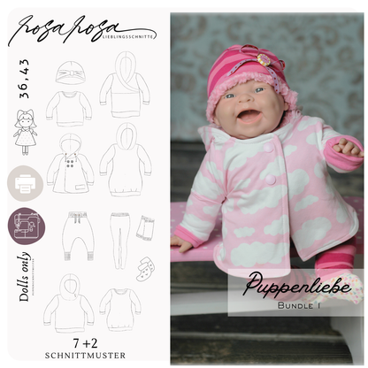 E-Book „Puppenliebe“ mit vielseitigen Schnittmustern für Puppenkleidung – komplette Outfits für 36 cm und 43 cm Puppen zum Selbernähen