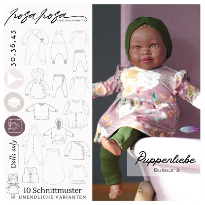 E-Book „Puppenliebe 3 MiniMe & Baby Collection“ – Schnittmuster für Puppenkleidung in 30, 36 und 43 cm (A4 & Beamerdatei)
