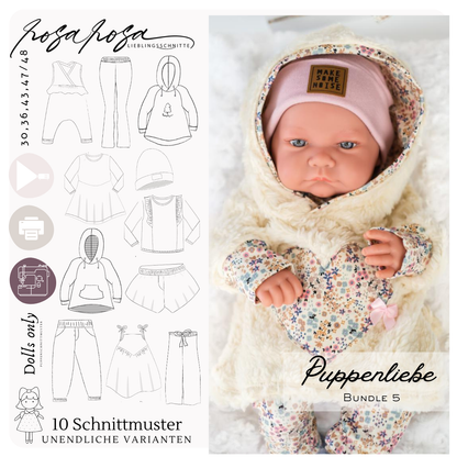 E-Book „Puppenliebe 5 Cuddle’n’Play“ – vielseitige Schnittmuster-Kollektion für Puppenkleidung in 30, 36, 43 und 47/48 cm
