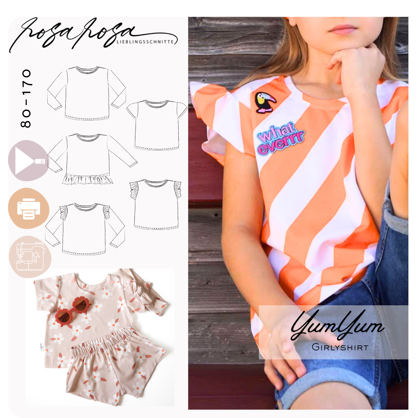 Yumyum Schnittmuster – kastiges Shirt für Mädchen mit Volantoption